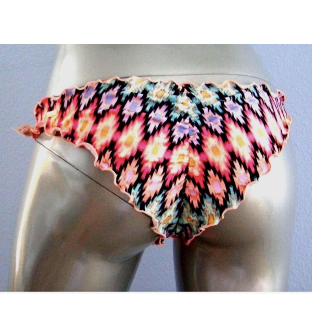 Nwt Victorias Secret Warm Ikat Foil Ruffle Itsy Ruched Bikini Bottom XS